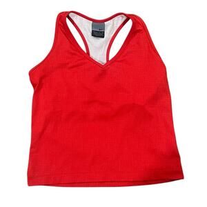 NIKE Cropped Workout Top Womens Size Medium Red V Neck Mesh Lined Athletic